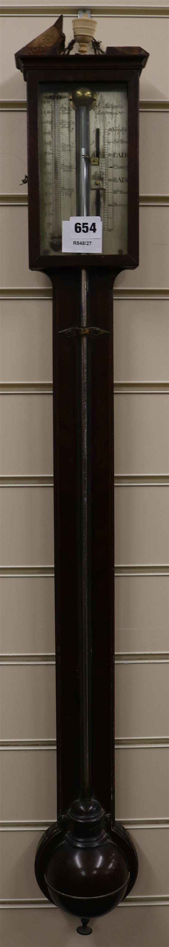 C. Silberrad, London. A George III mahogany stick barometer (a.f.), H.100cm